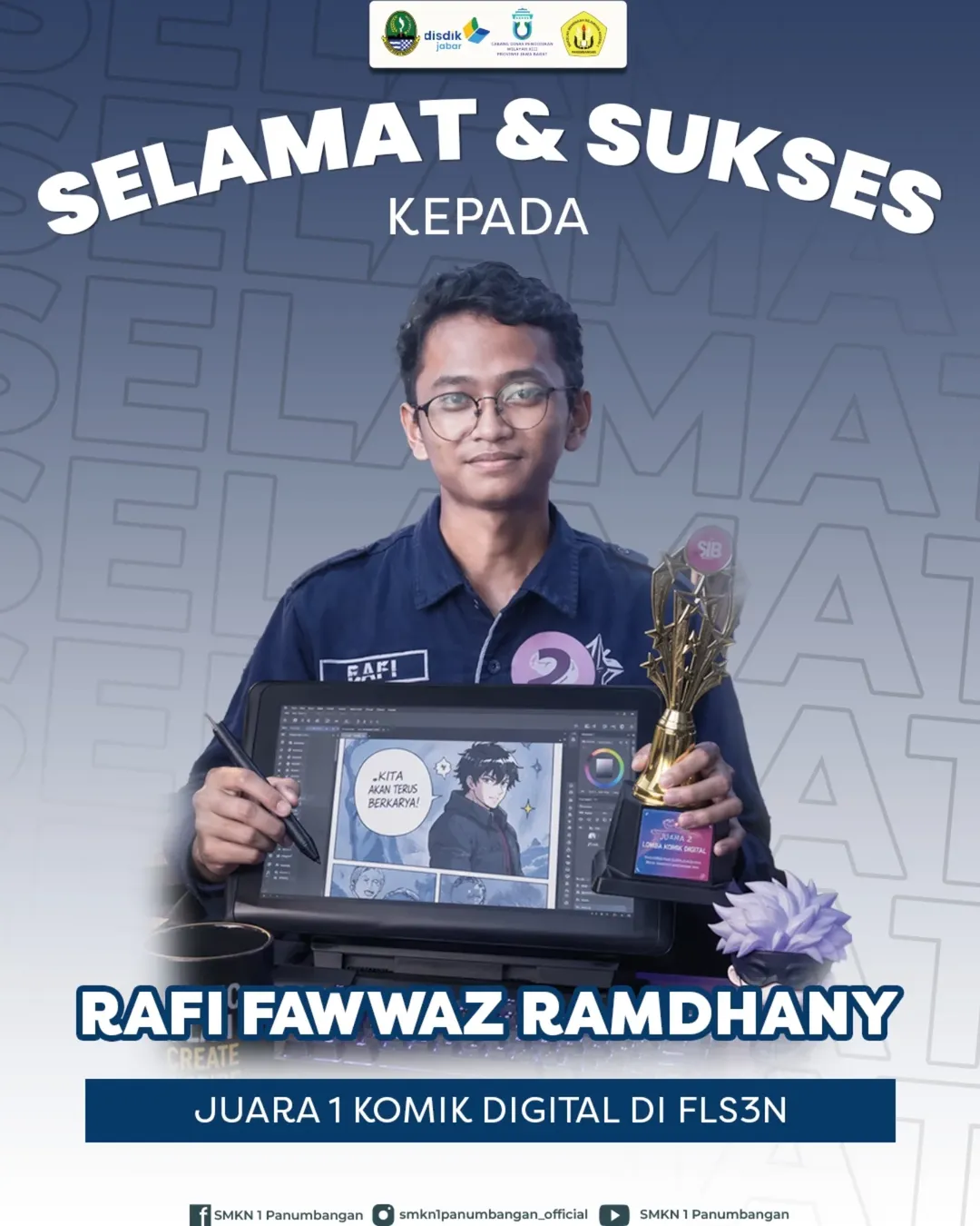 Rafi Fawwaz Ramdhany Raih Juara 1 Komik Digital FLS3N 2026, Harumkan Nama SMKN 1 Panumbangan